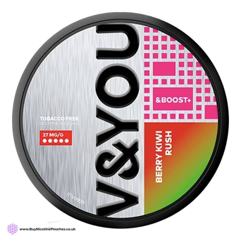 Strawberry Kiwi Rush &Boost+ Nicotine Pouches by V&YOU