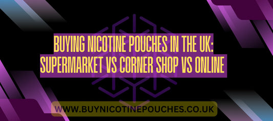 Banner with a Buy Nicotine Pouches branded dark purple background and bold blog title text.