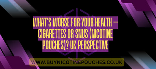 Bold blog title text on a black and purple Buy Nicotine Pouches branded background.