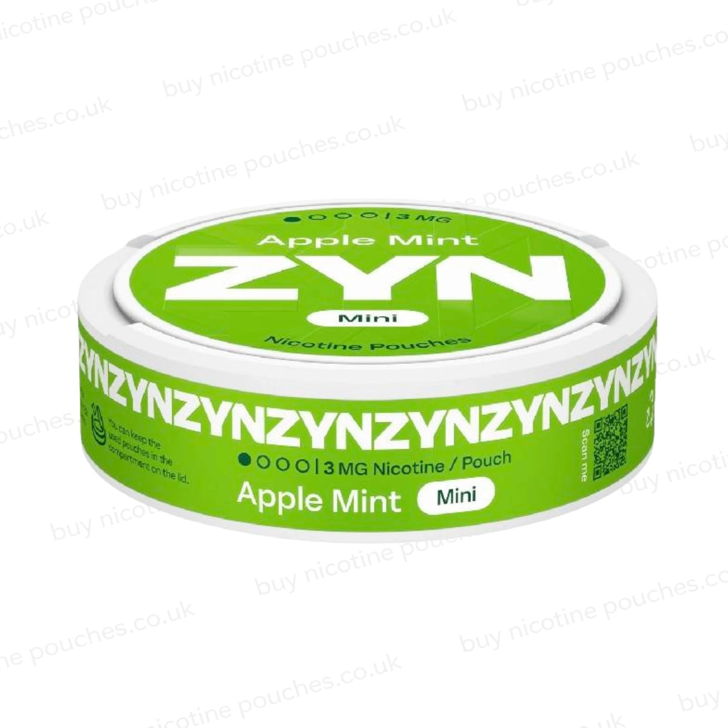 ZYN Apple Mint nicotine pouches packaging on a white background