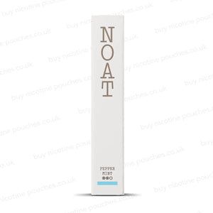 Nicotine pouch dispenser with 'NOAT Peppermint' branding on a white background.