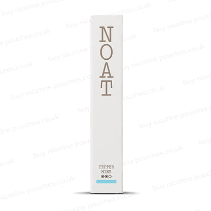 Nicotine pouch dispenser with 'NOAT Peppermint' branding on a white background.