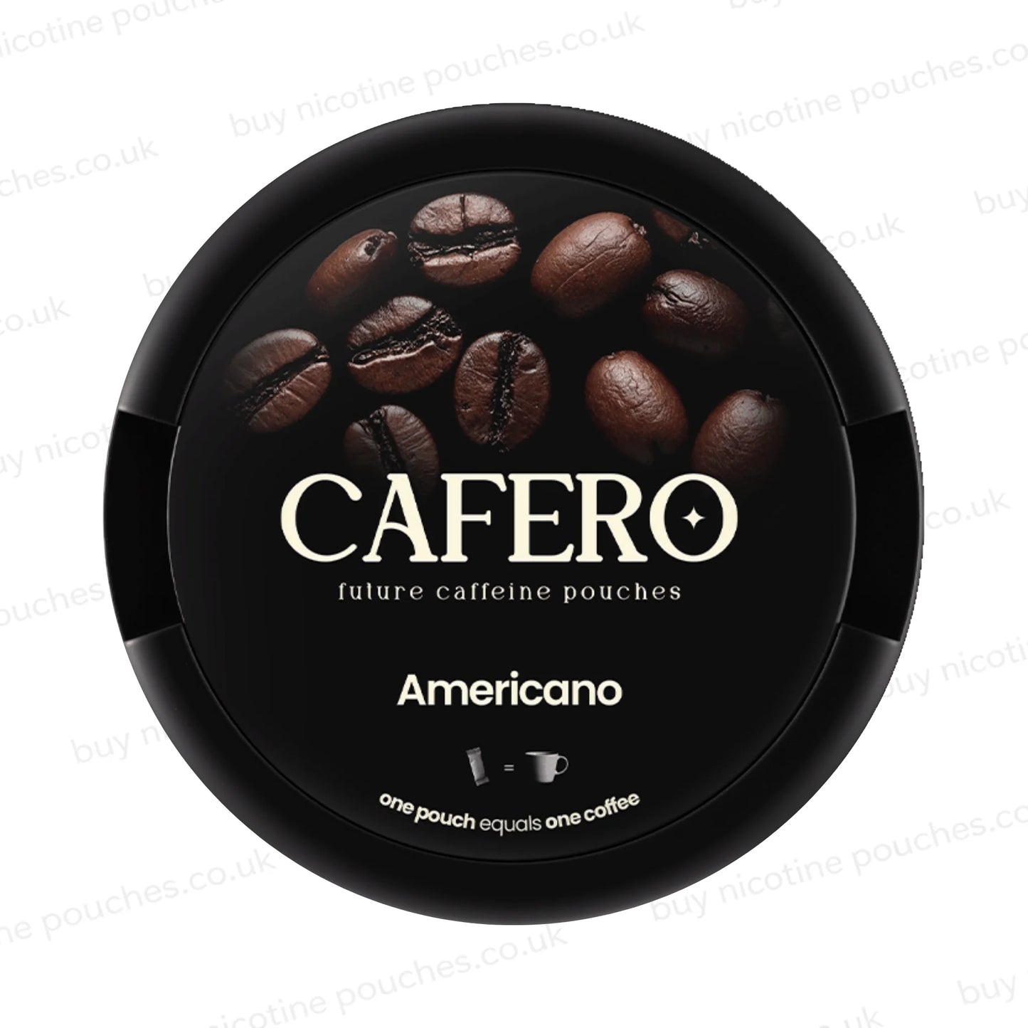 Black circular container with CAFERO Americano coffee bean branding on a white background.