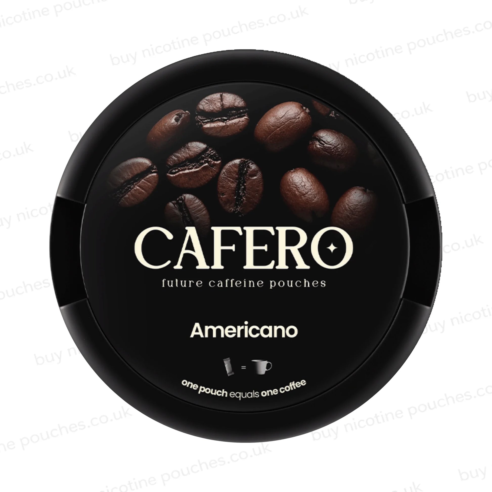 Black circular container with CAFERO Americano coffee bean branding on a white background.