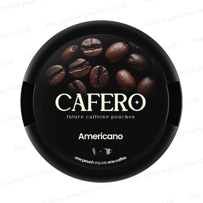 Black circular container with CAFERO Americano coffee bean branding on a white background.
