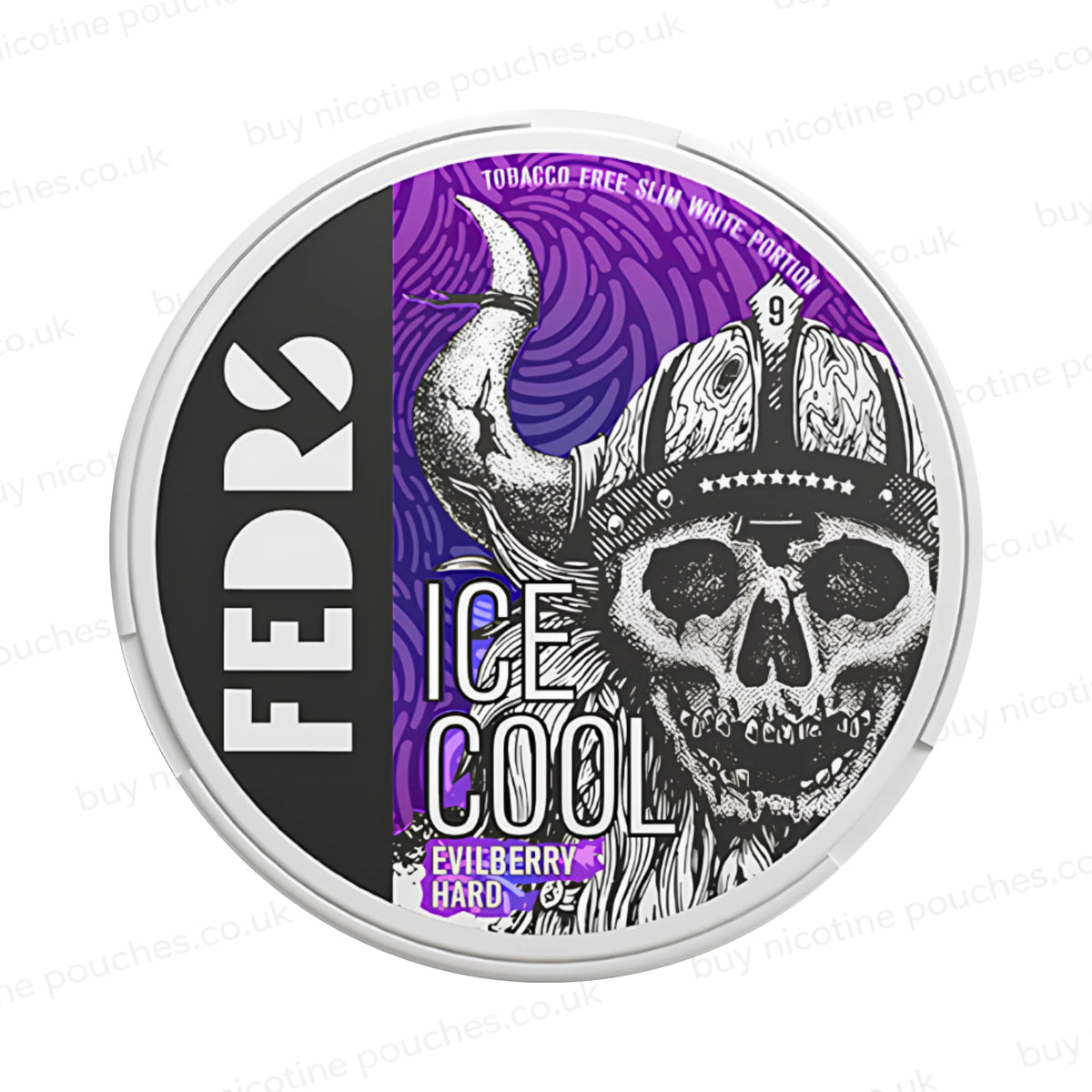 White circular container with black and purple Fedrs Ice Cool Evilberry Hard branding on a white background.