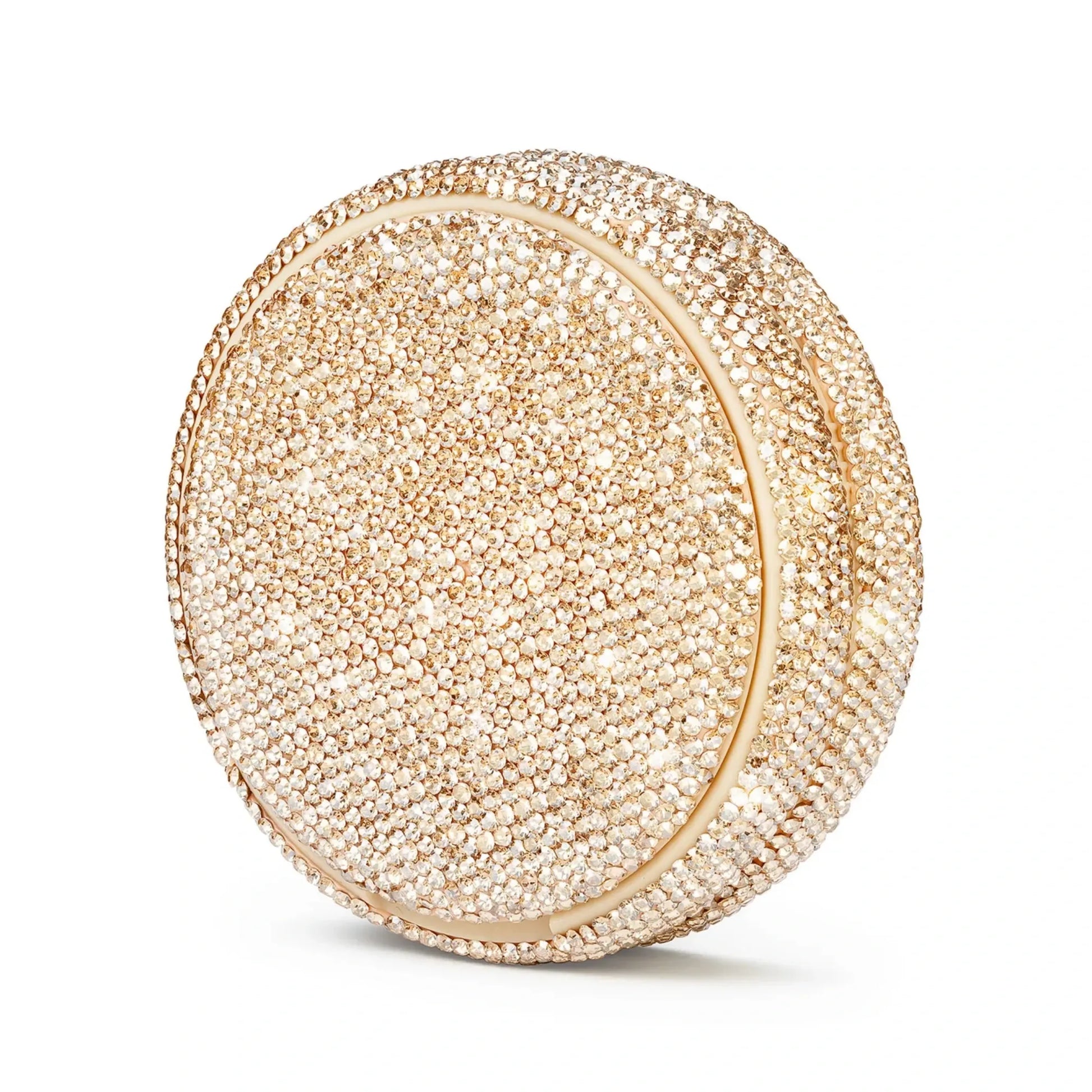 Product photo of a gold nicotine pouch tub covered in rhinestones.
