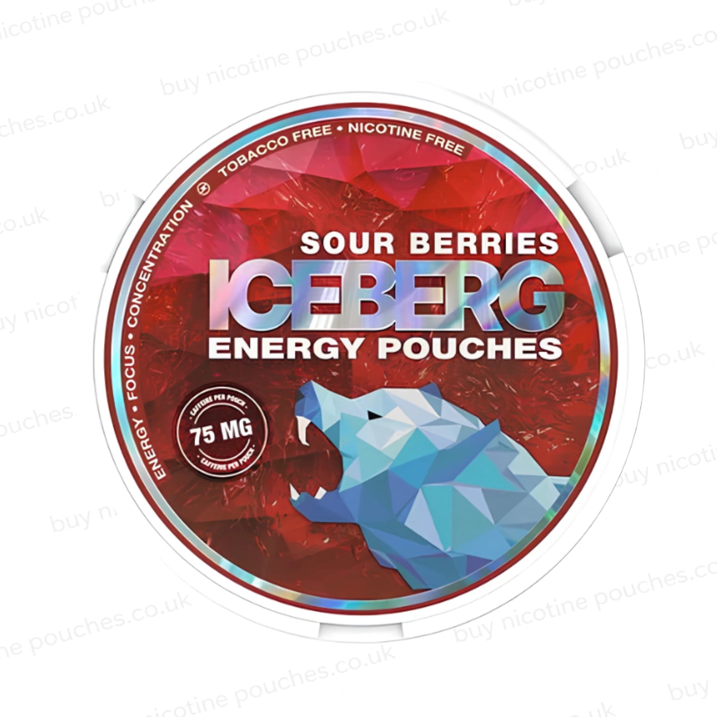 Circular tub with geometric bear logo and red branding on a white background.