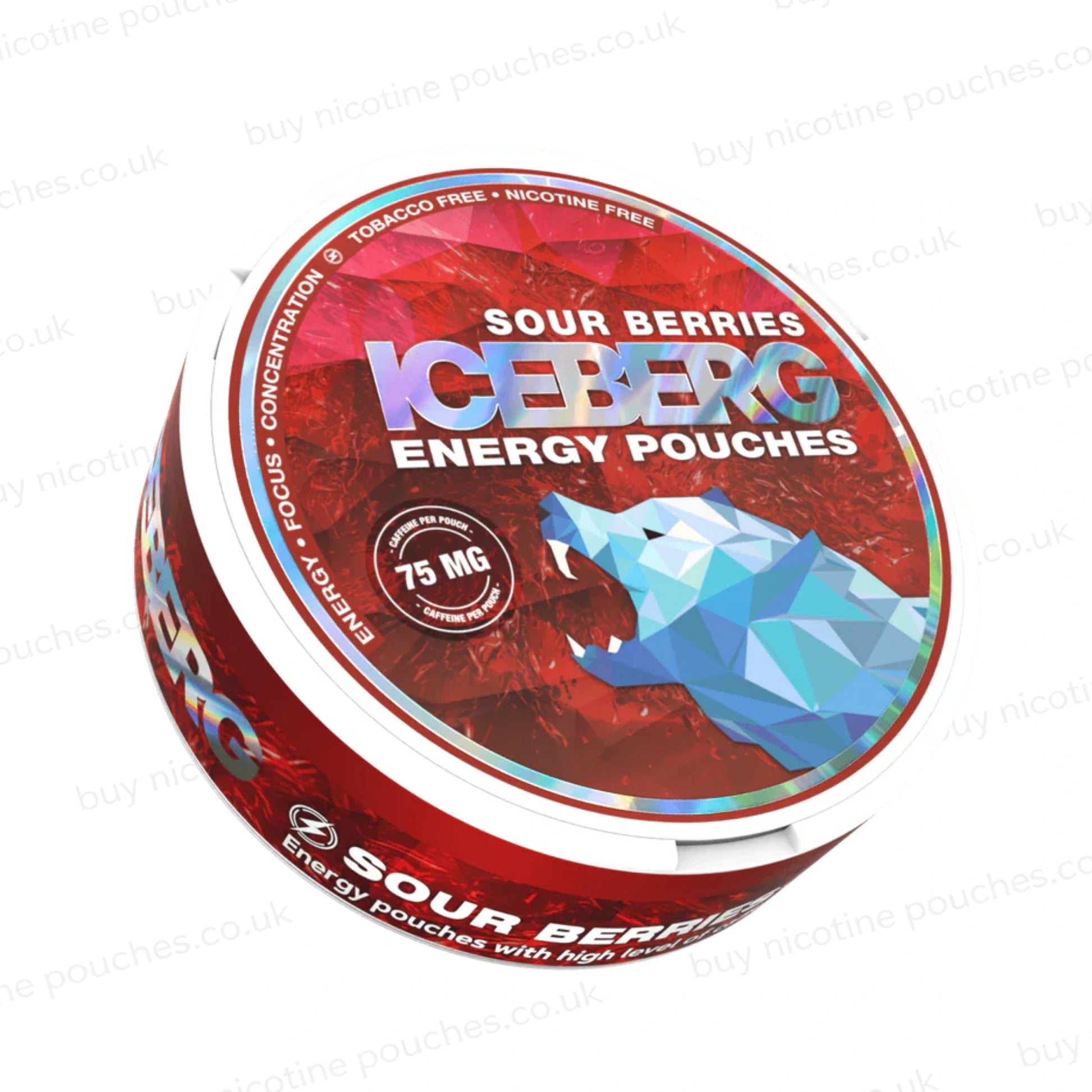 Circular tub with geometric bear logo and red branding on a white background.