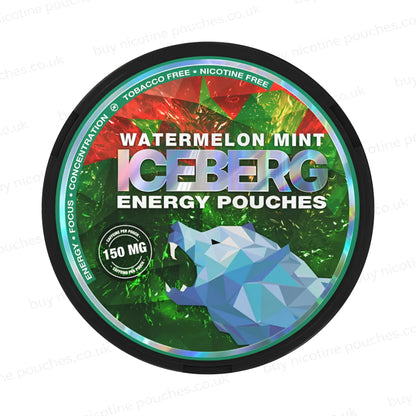 Iceberg Energy Pouches container with watermelon mint flavor on a white background