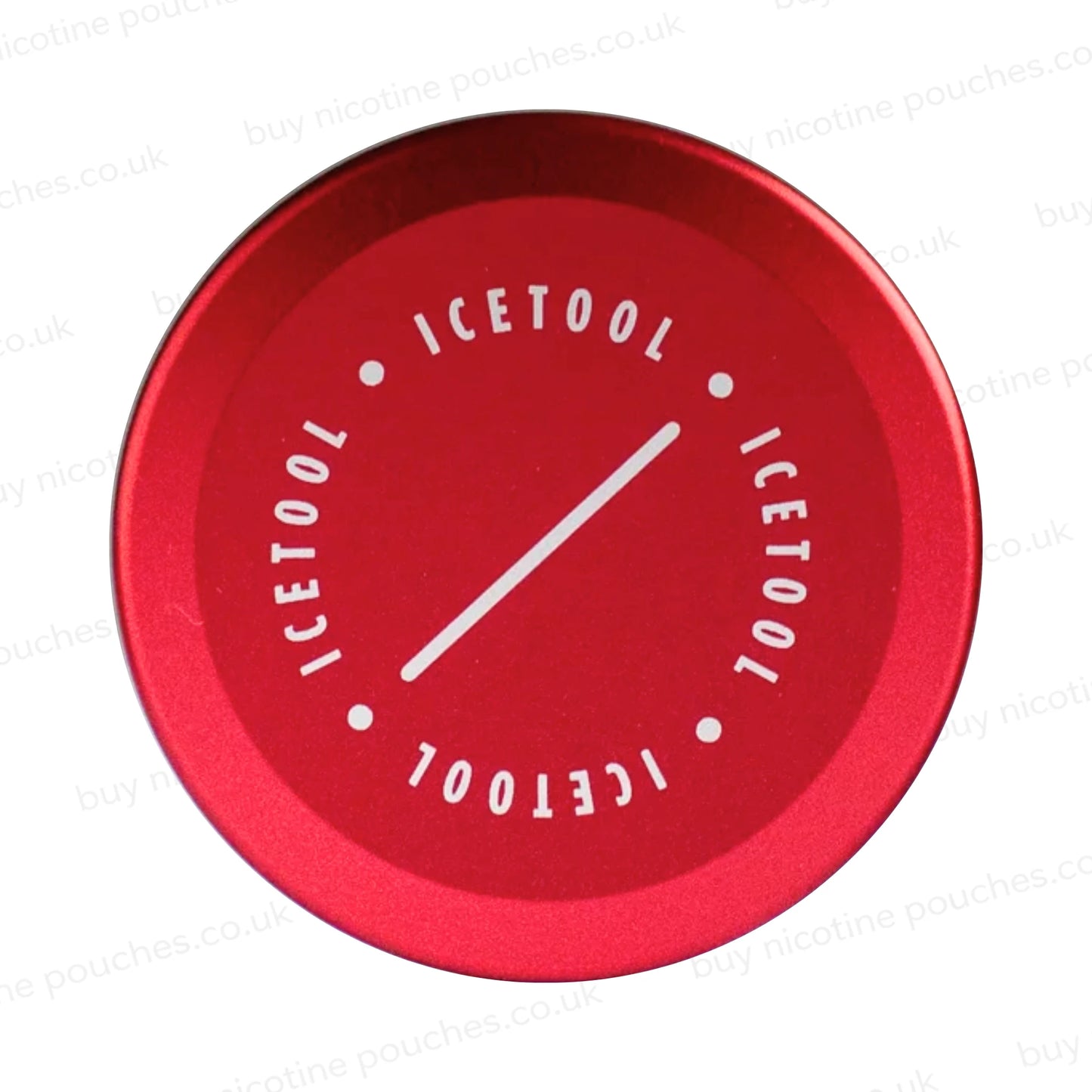 Red circular metallic container with Icetool branding on a white background.