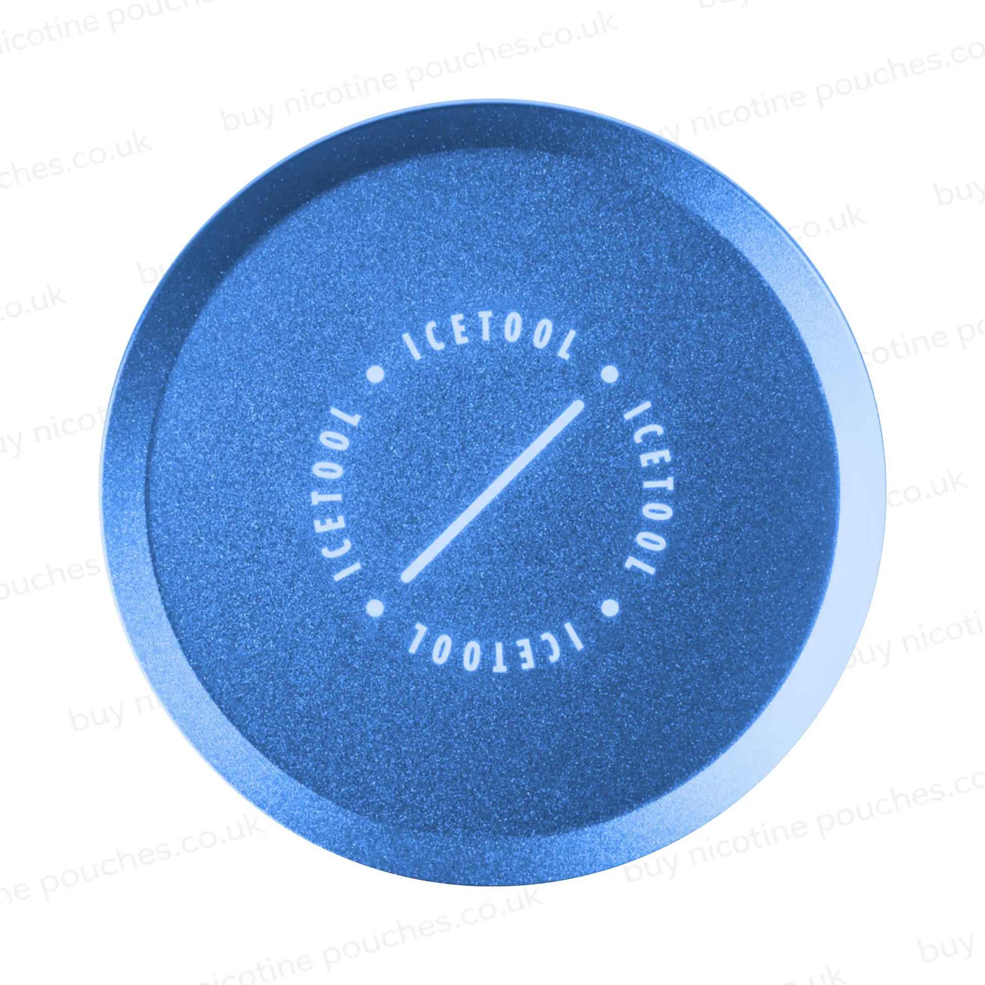 Blue circular metallic container with Icetool branding on a white background.