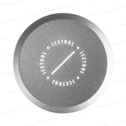 Silver circular container with Icetool branding on a white background.