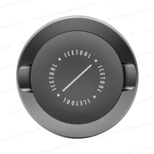Metallic grey circular container with Icetool branding on a white background.