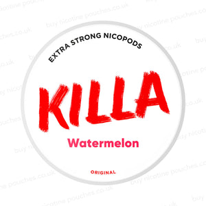 Nicotine pouch container with Killa Watermelon branding on a white background.