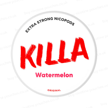Nicotine pouch container with Killa Watermelon branding on a white background.