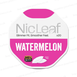 Nicotine pouch container with NicLeaf Watermelon branding on a white background.