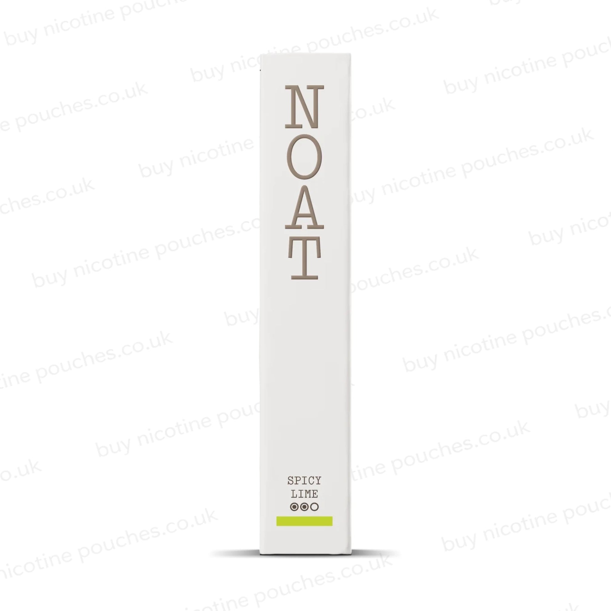 White product box with 'NOAT Spicy Lime' branding on a white background