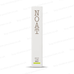 White product box with 'NOAT Spicy Lime' branding on a white background