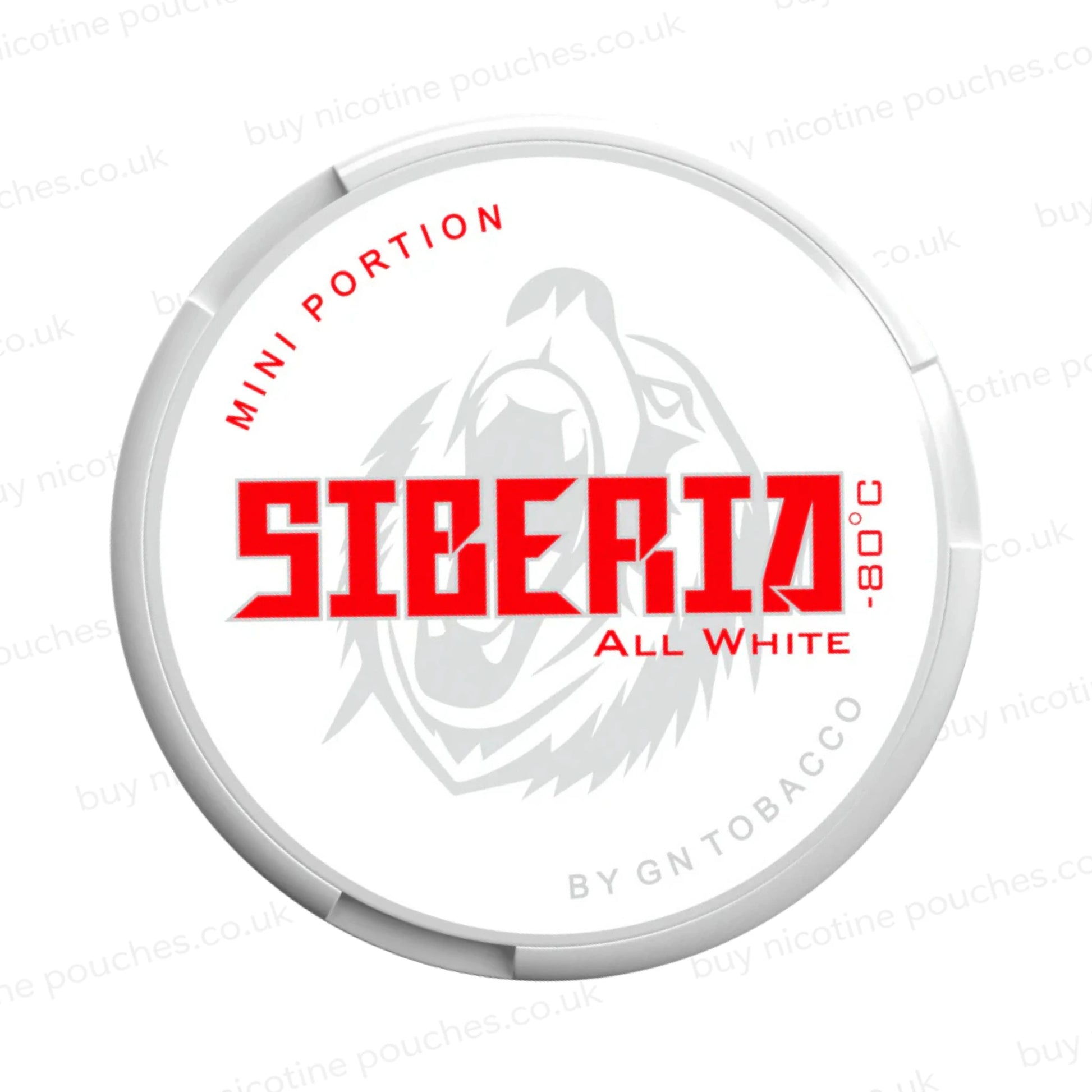 Nicotine pouch container with SIBERIA Mini Portion branding on a white background.