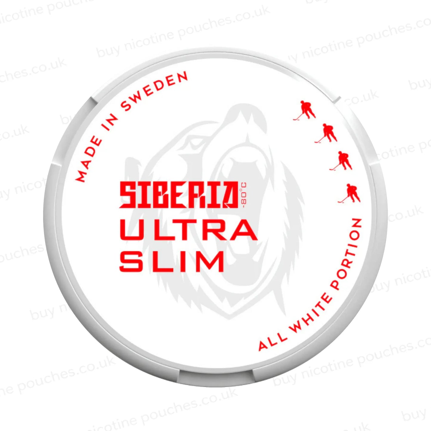 Nicotine pouch container with Siberia Ultra Slim branding on a white background.